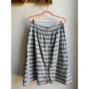 Madewell Palisade Grey and White Striped Button Front Midi Skirt 8